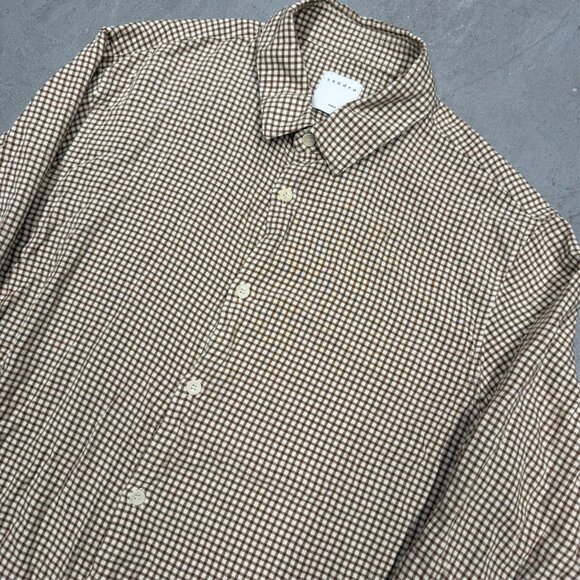 Sandro Paris Womens Dress Shirt 100% Viscose Check Long Sleeve Brown Large - Picture 2 of 9